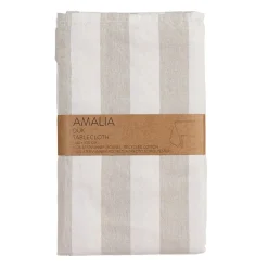 Amalia beige randig bordsduk i återvunnet material 140x300cm