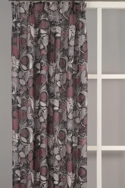 Aurora svart-vinröd gardiner - svart, beige o vinrött mönster