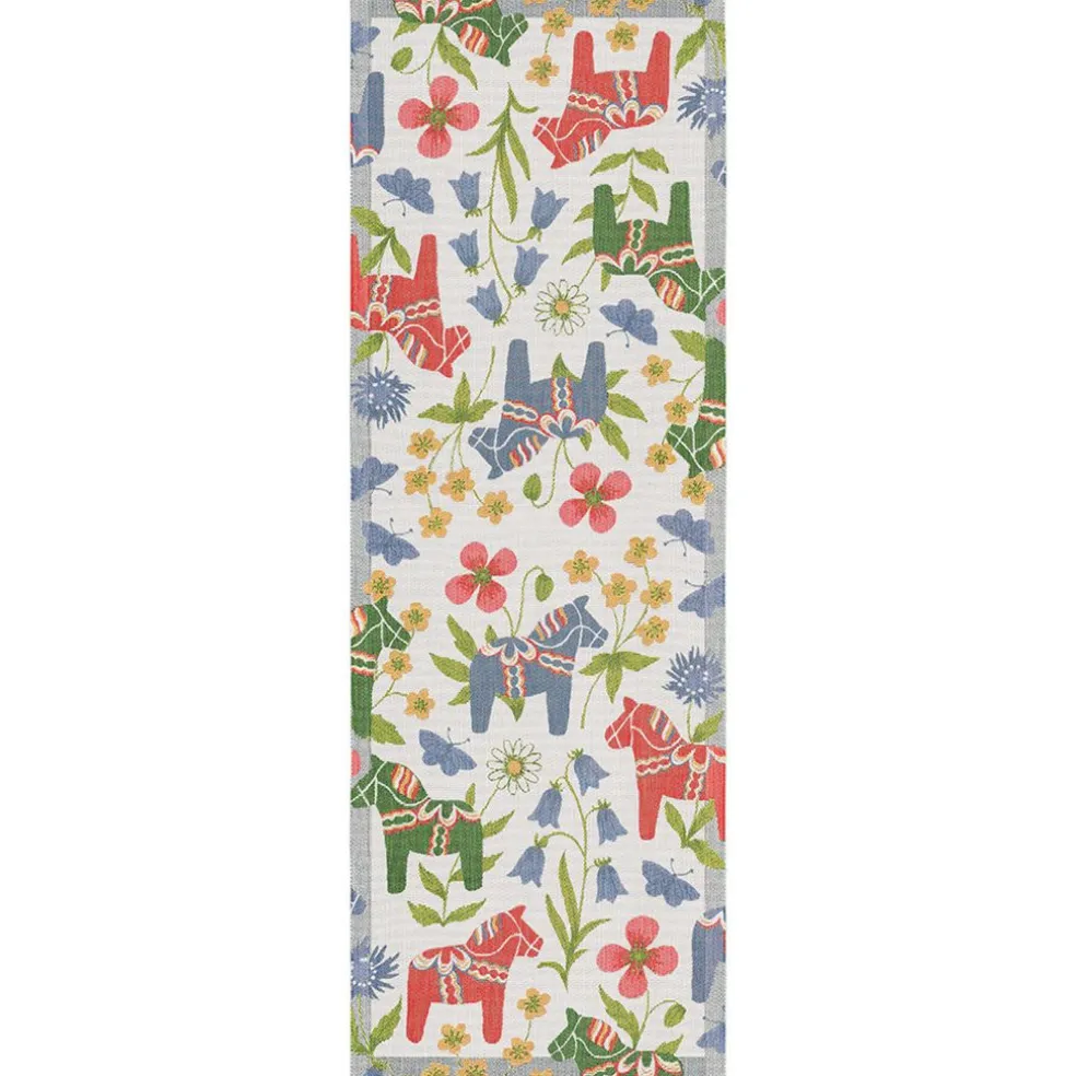 Blomsterhäst löpare 35X100 – Ekologisk bomull med dalahästmotiv
