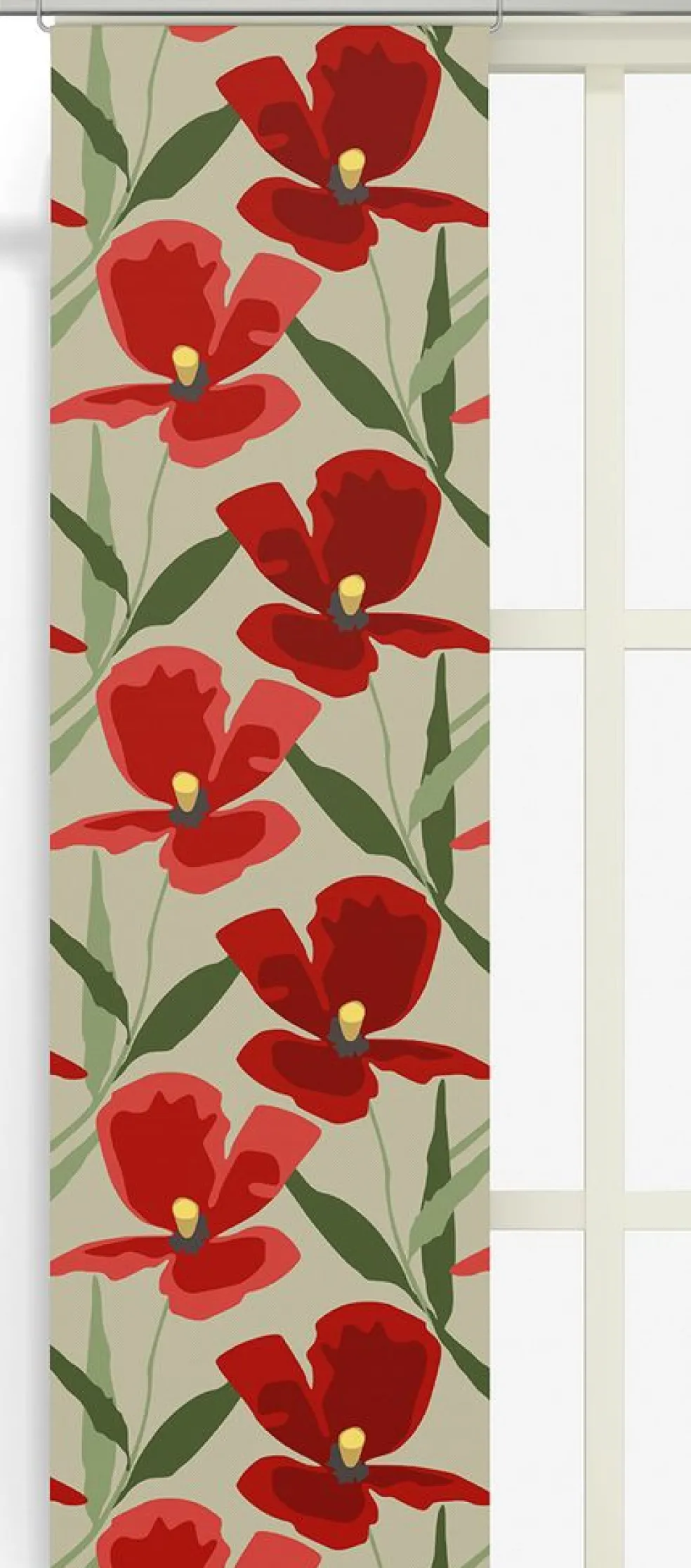 Blomsterskrud culla röd panelgardiner