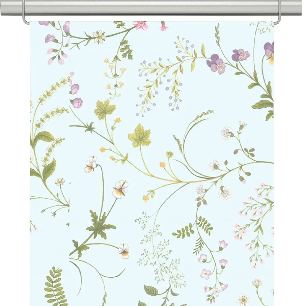 Blomsteryra ljusblå panelgardiner