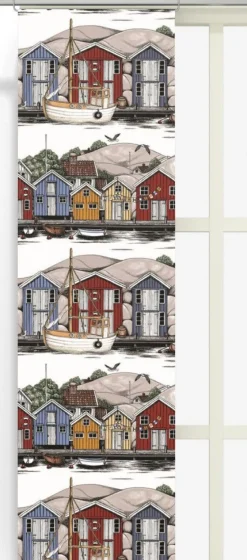 Bryggviken panelgardiner med Smögens sjöbodar