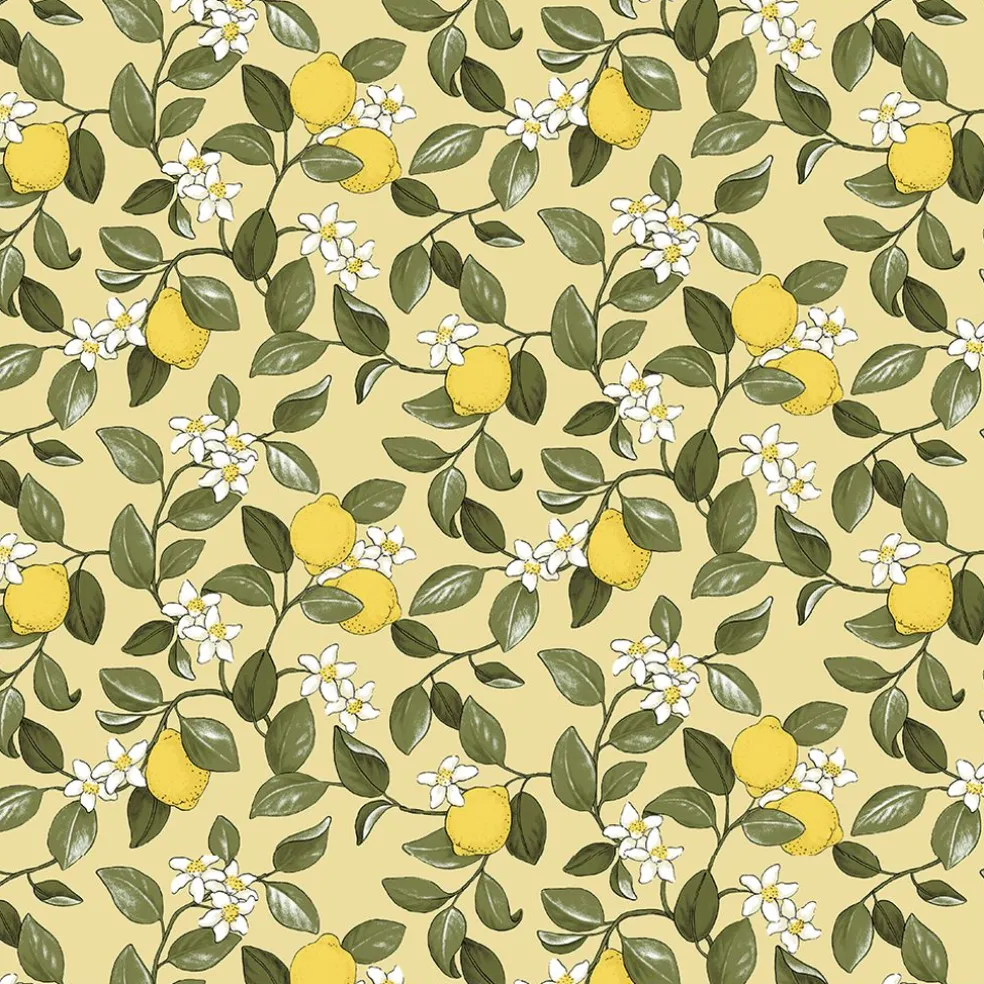 Citronlycka gul tyg med citroner