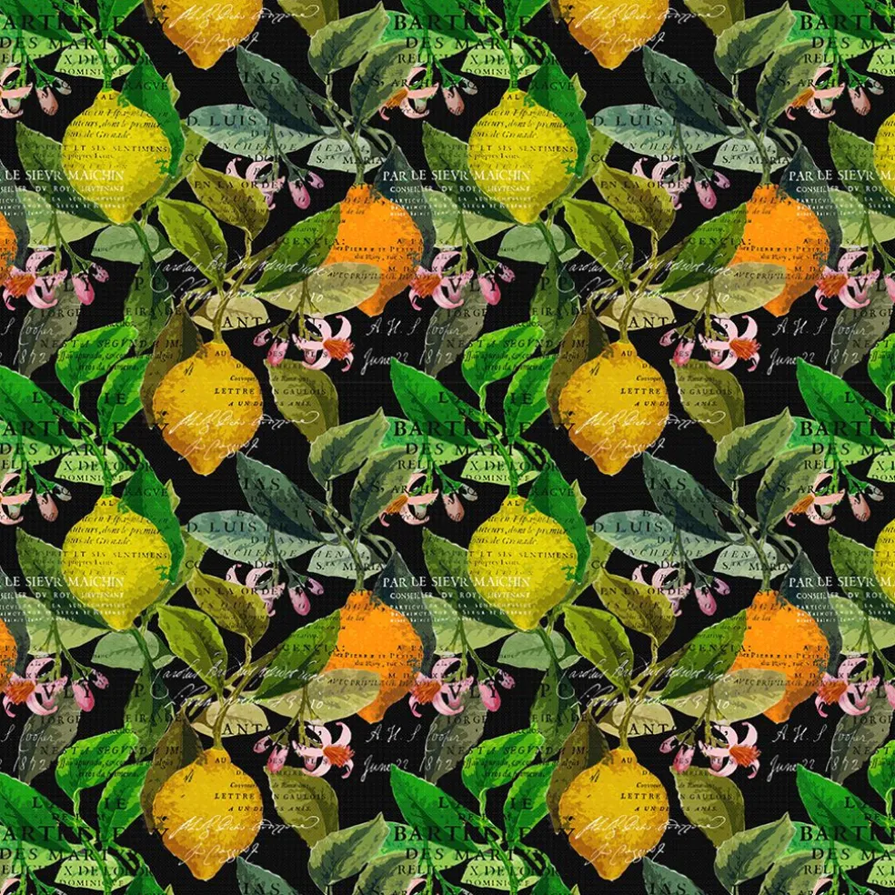 Citrus svart tyg – Elegans med färgstarka citrusdetaljer