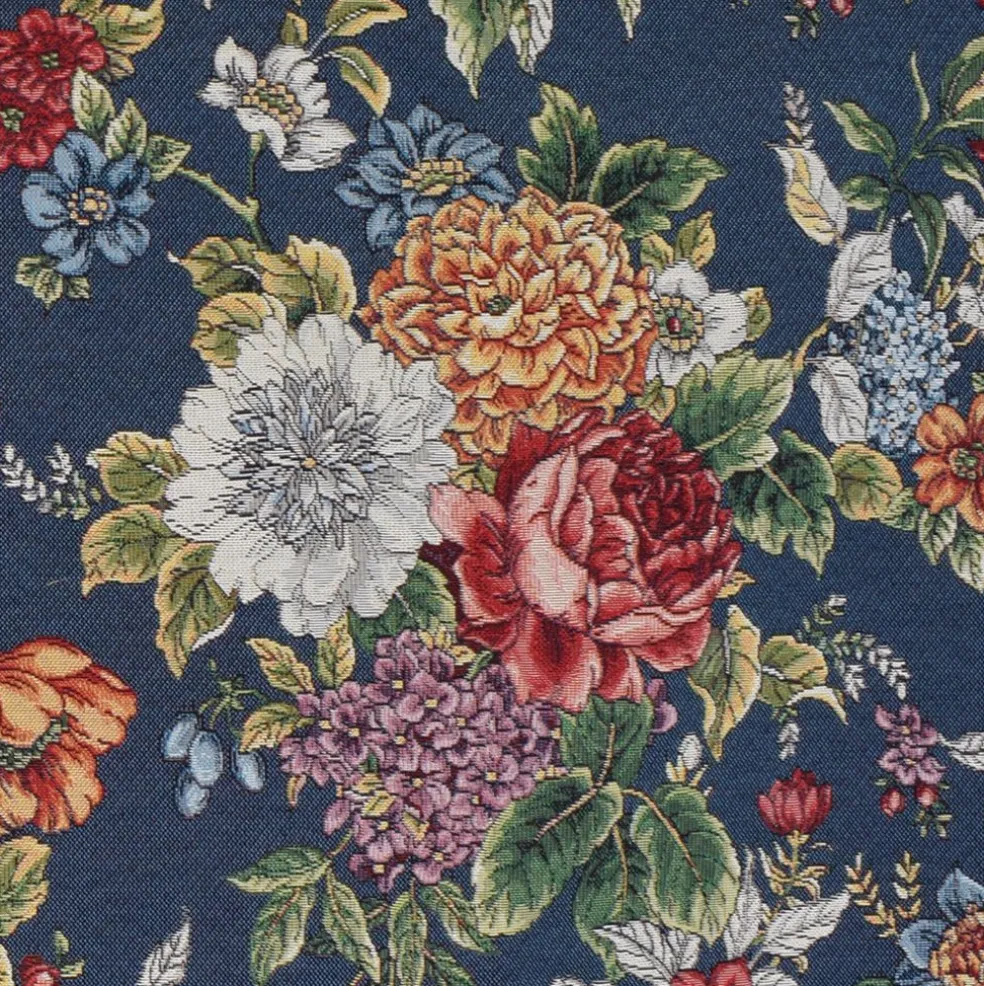 Dolores blå blommigt möbeltyg