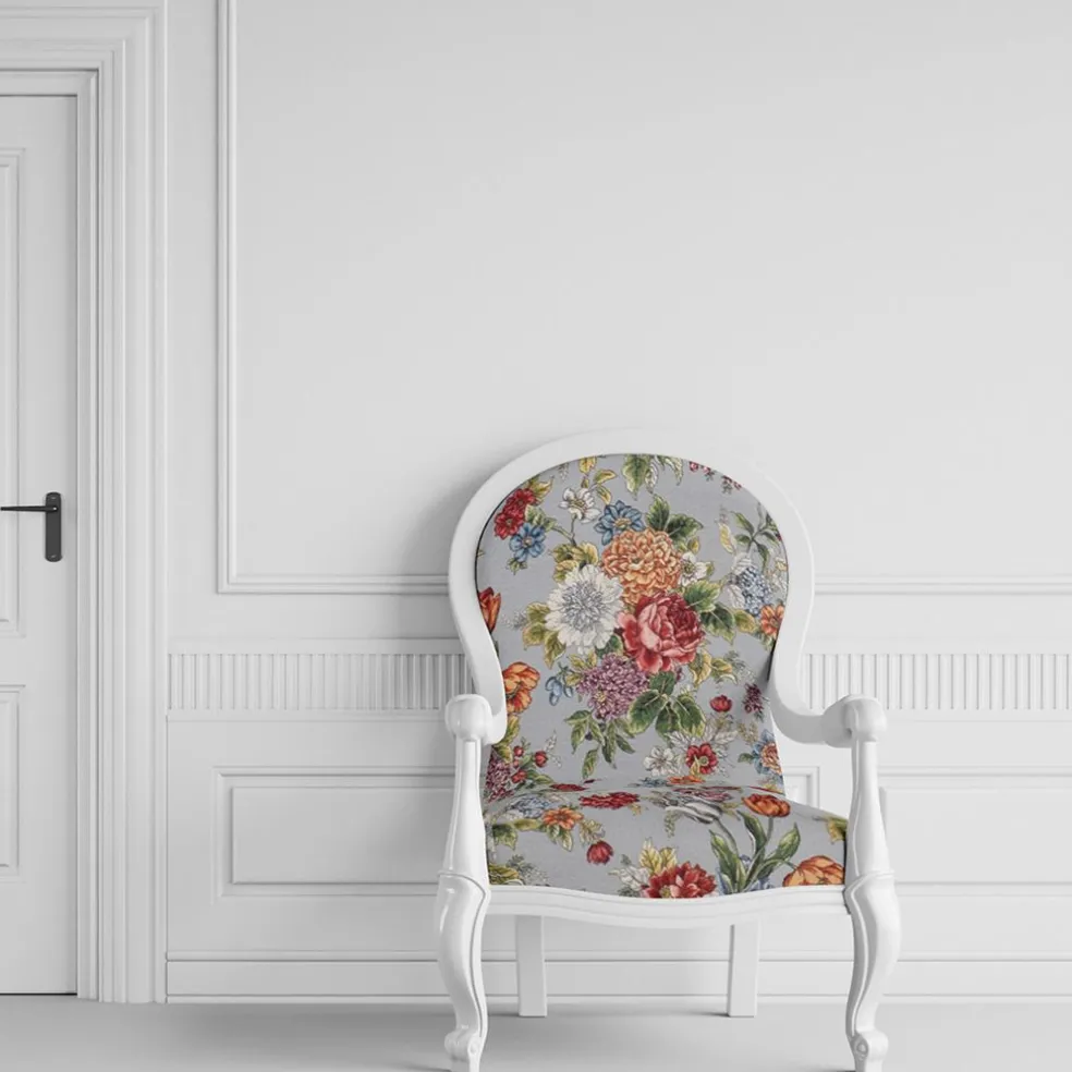 Dolores grå blommigt möbeltyg