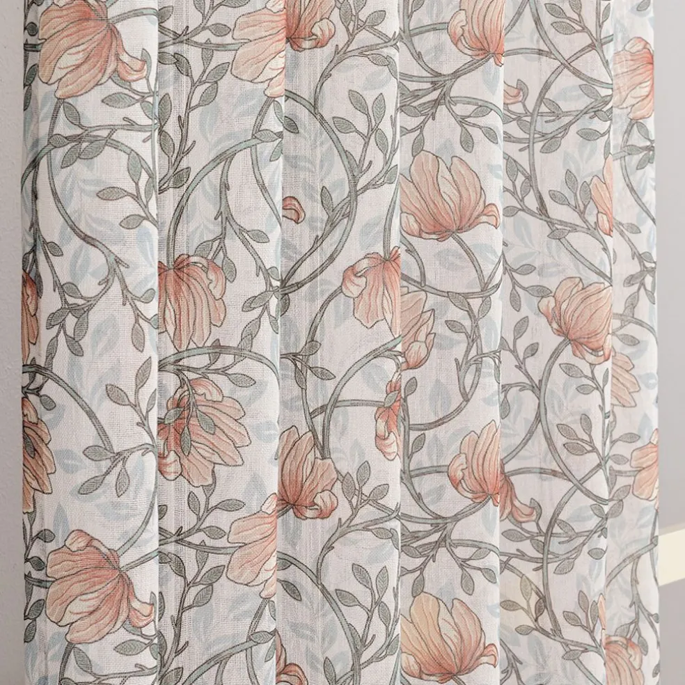 Emma grön skira gardiner med blomstermönster 140x250cm