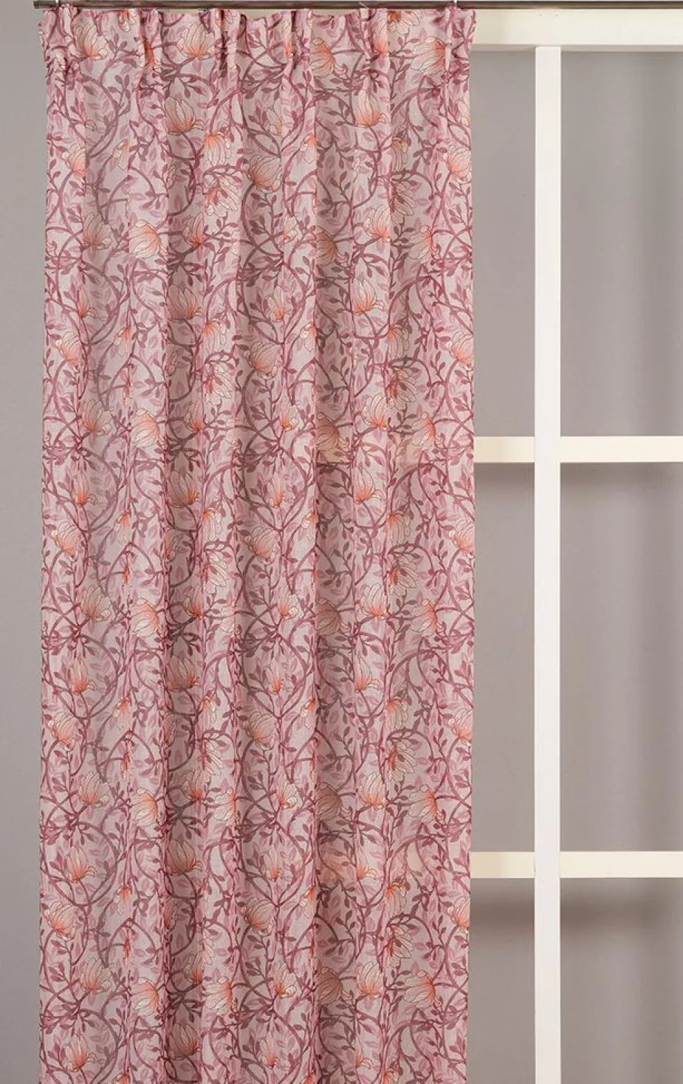 Emma rosa skira gardiner med blomstermönster 140x250cm