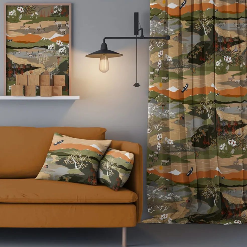Fjällvandring grön-beige gardiner