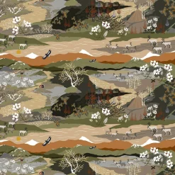 Fjällvandring grön-beige tyg