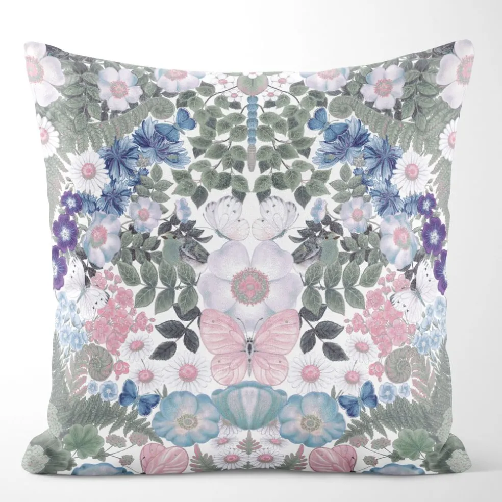 Fjärilsblom kuddfodral turkos-rosa - fjärilar och blommor