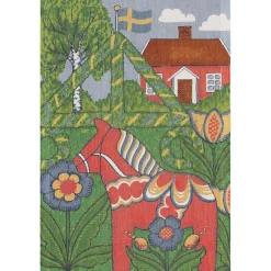 Folkfest kökshandduk 35X50 – Ekologisk bomull med midsommarmotiv