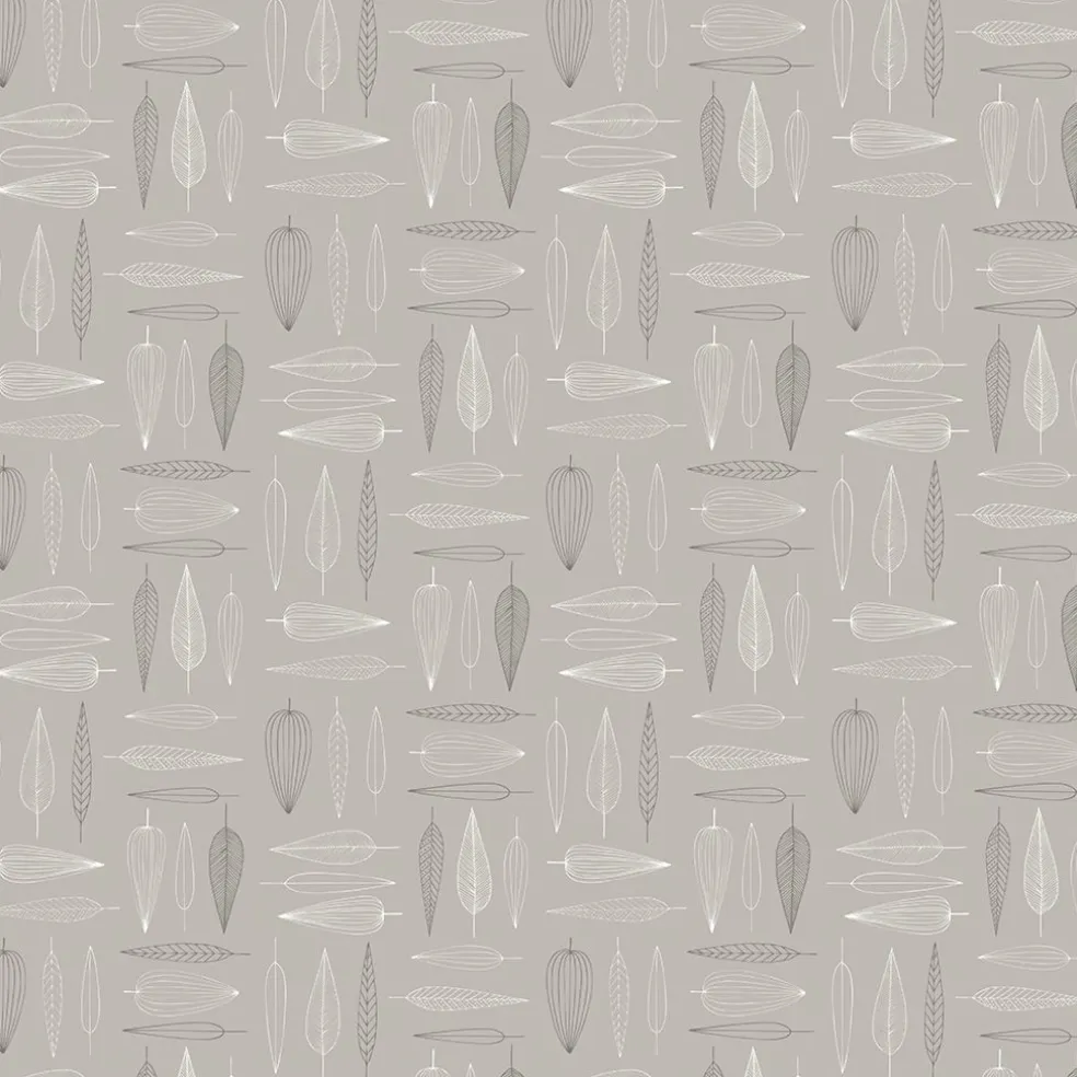 Frostblad beige tyg – metervara med bladmotiv