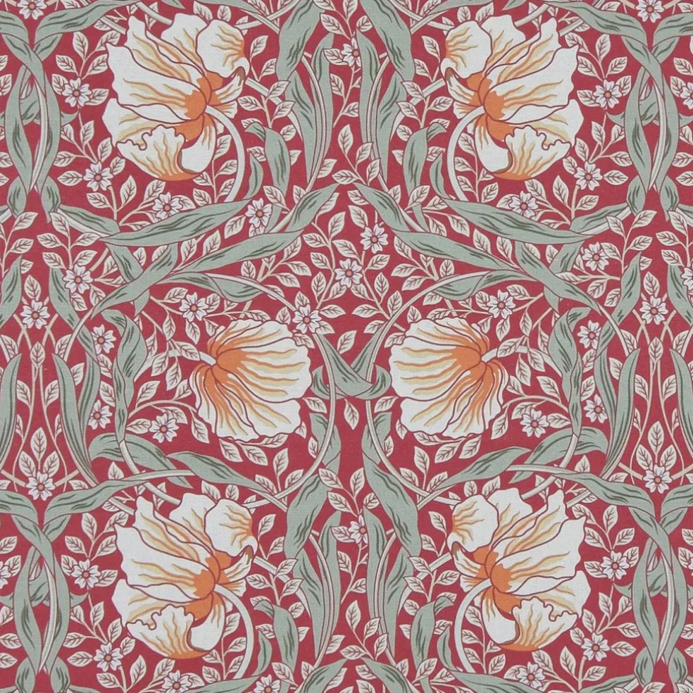 Grace röd tyg - Klassisk blommig Arts and Crafts design