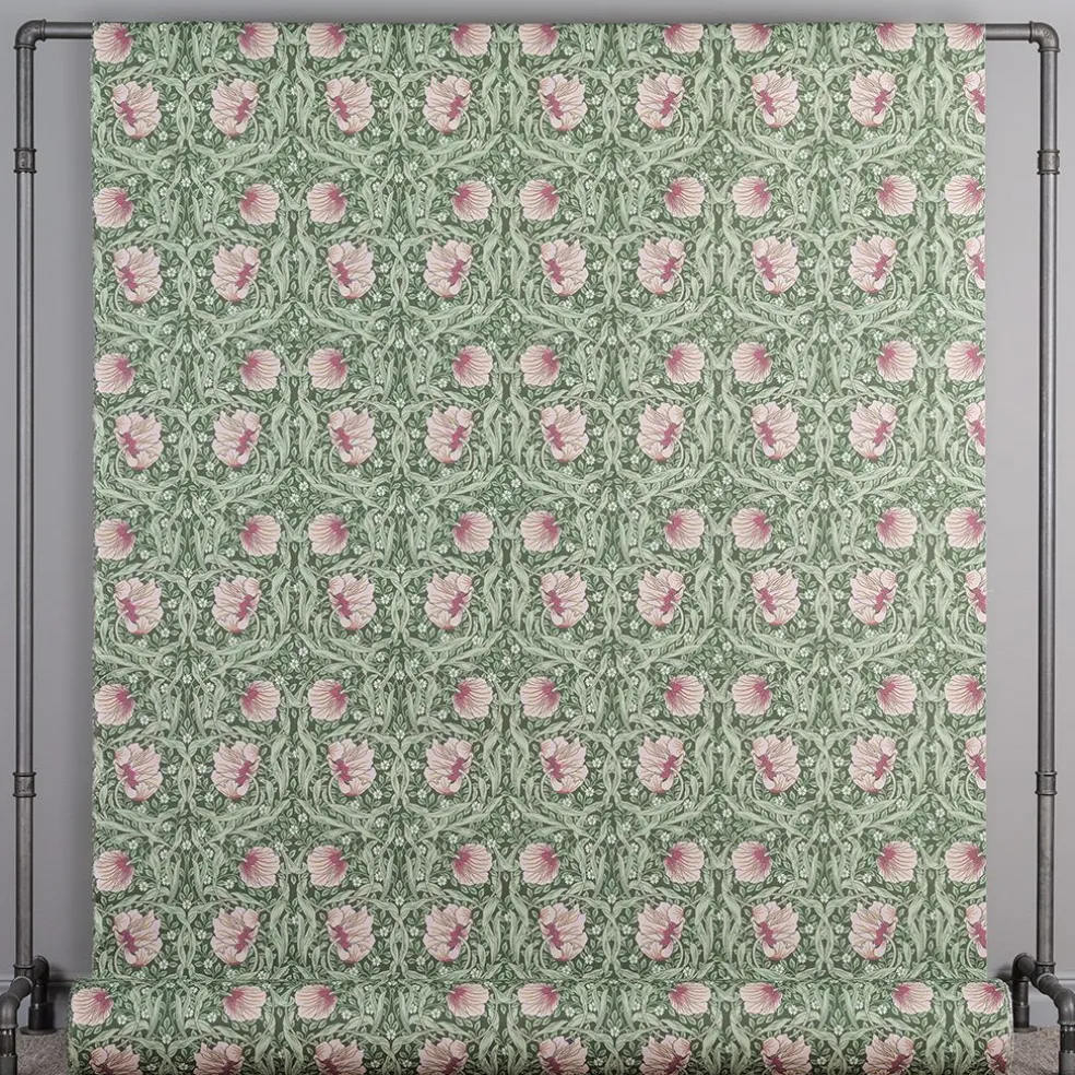 Grace rosa/ljusgrön tyg - Klassisk blommig Arts and Crafts design