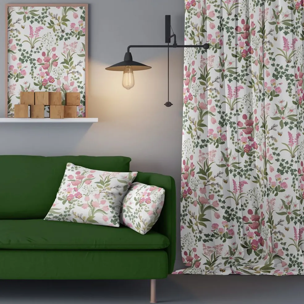 Humlegården rosa-grön gardiner
