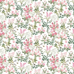 Humlegården rosa-grön tyg med charmigt blomstermotiv