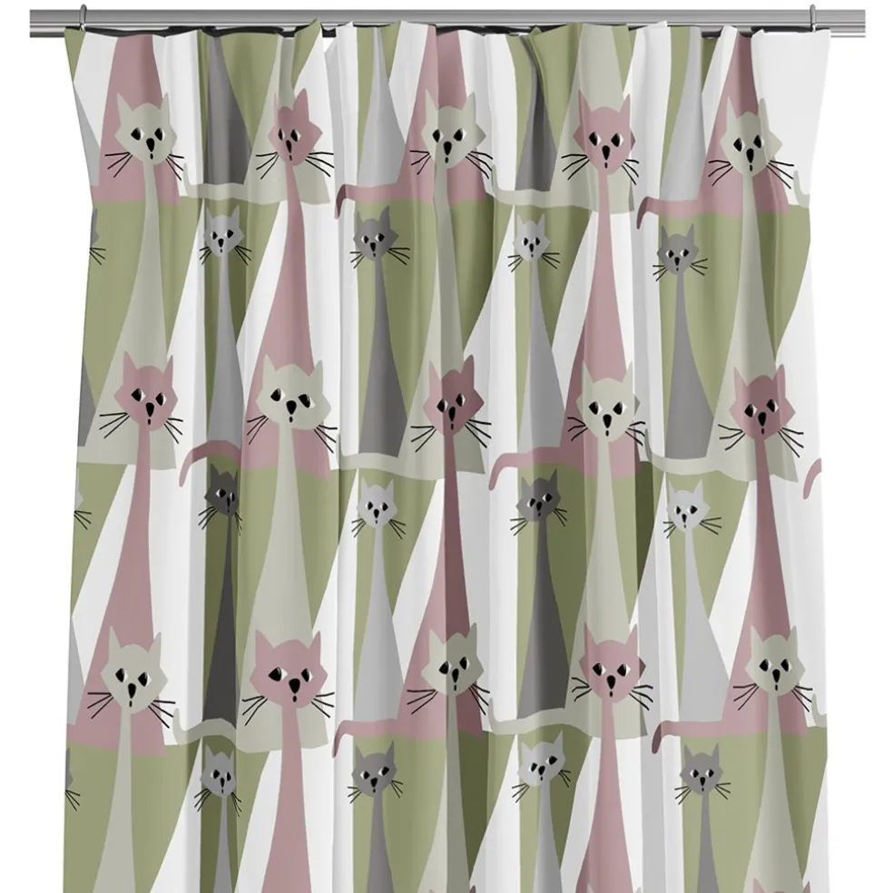 Kitty rosa gardiner med retro katter