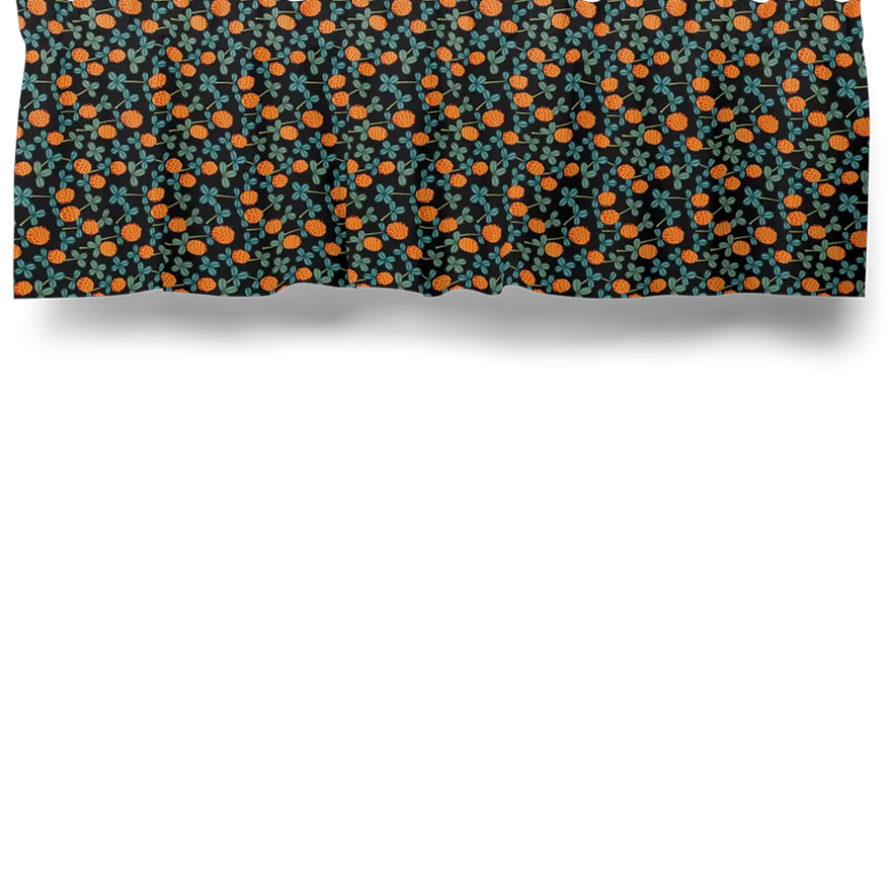 Klöveräng svart-orange gardinkappa metervara