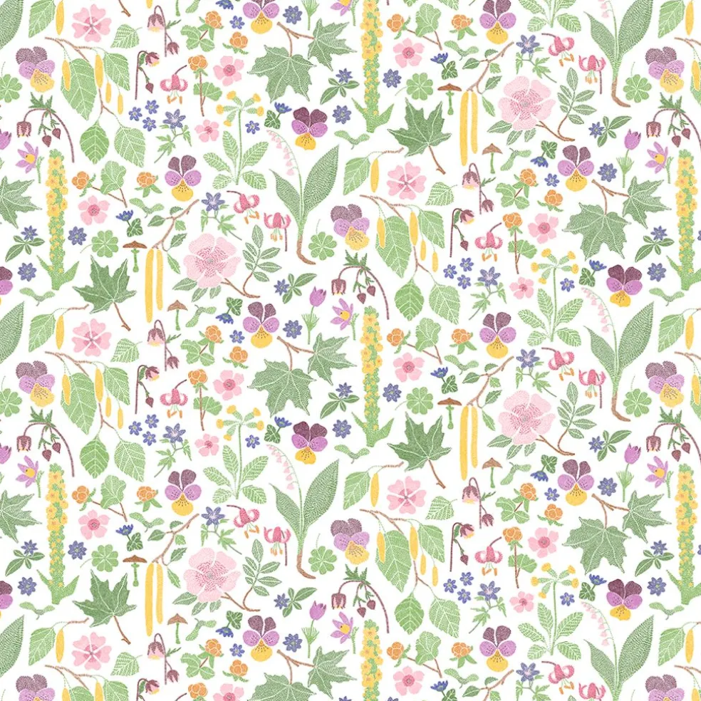 Kungsljus multi – blommigt tyg med nordisk flora