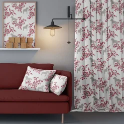 Kurbits beige-röd tyg med dalahästar