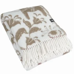 Leksand beige ullpläd 130x170 cm – dalahästar i 100% ull