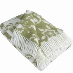 Leksand grön ullpläd 130x170 cm – dalahästar i 100% ull