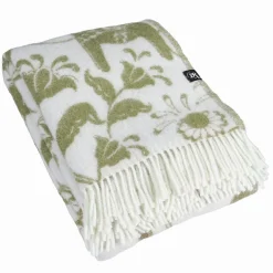 Leksand grön ullpläd 130x170 cm – dalahästar i 100% ull