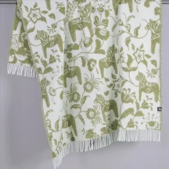 Leksand grön ullpläd 130x170 cm – dalahästar i 100% ull