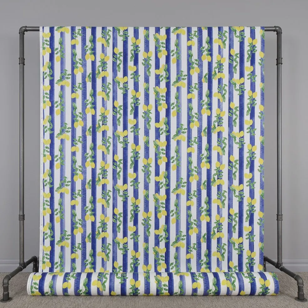 Lemon stripe tyg - ränder och citroner