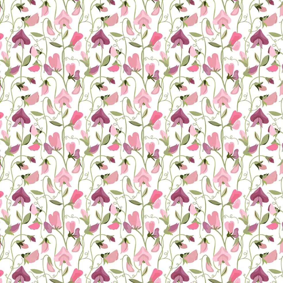 Luktärt rosa – blommigt tyg med klättrande luktärter