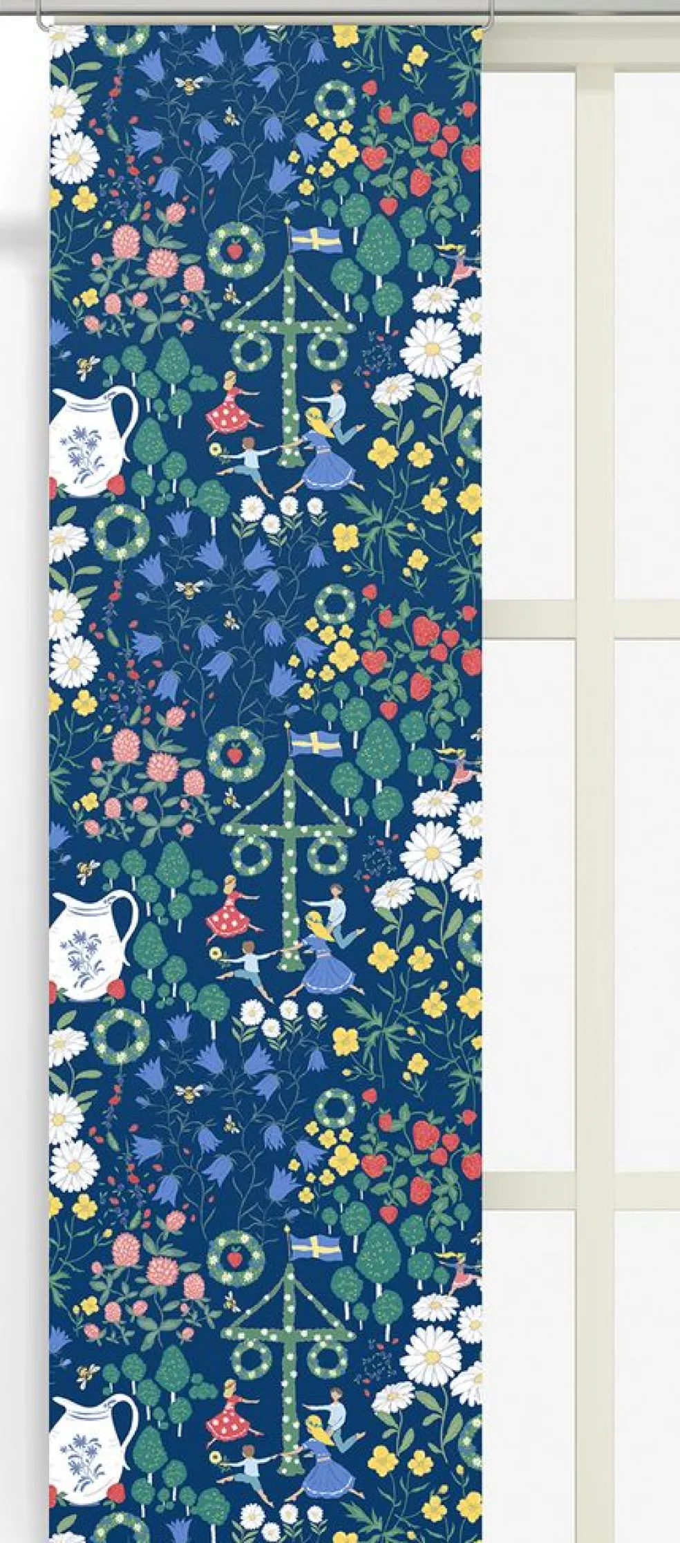 Midsommardans blå panelgardiner