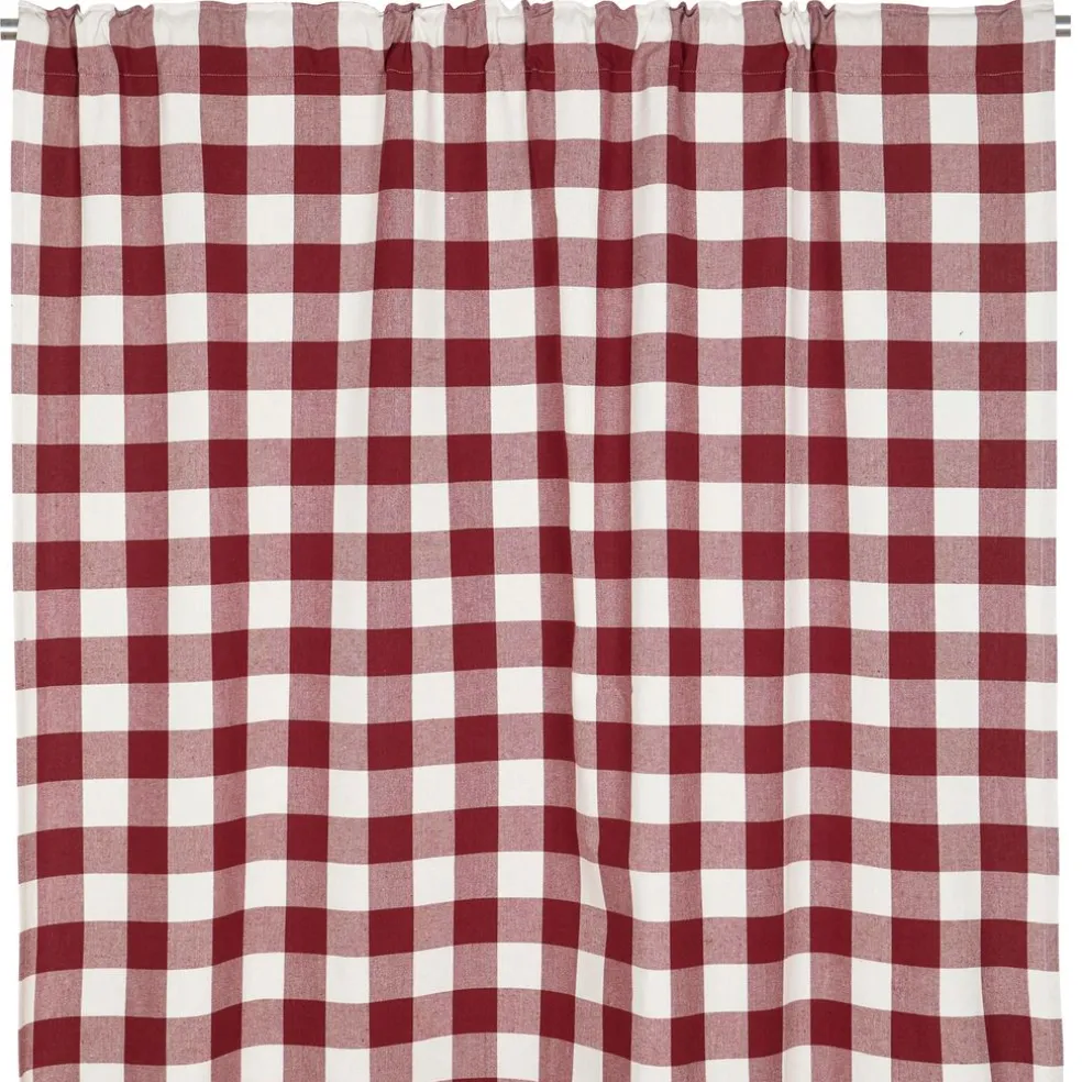 Moa röd rutiga gardiner i återvunnet material 140x250cm