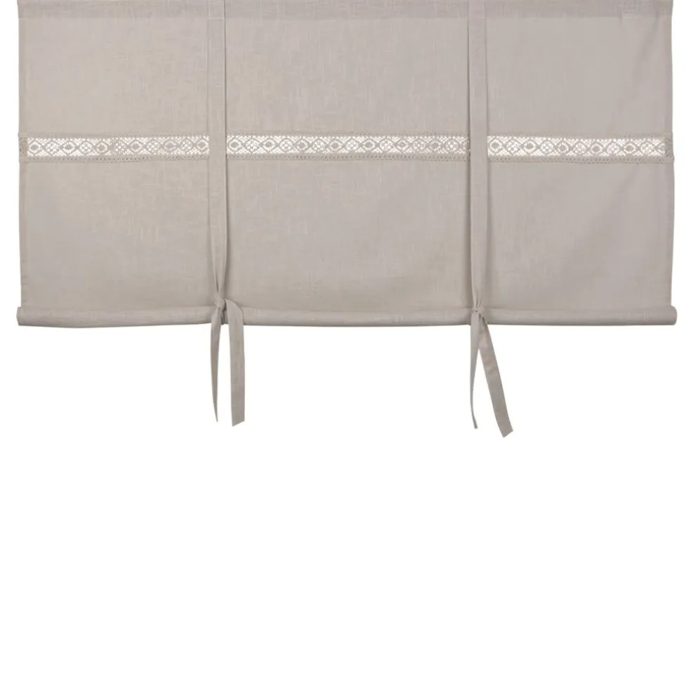 Sanna beige hissgardin med dekorativt spetsband