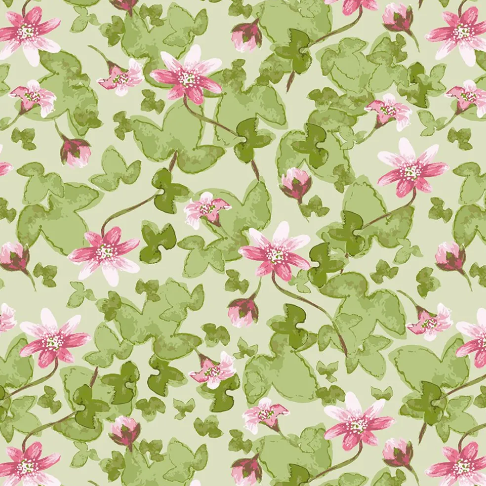 Sippa grön – blommigt tyg i grönt och rosa