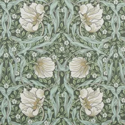 Textilvaxduk Grace grön - Klassisk blommig Arts and Crafts design