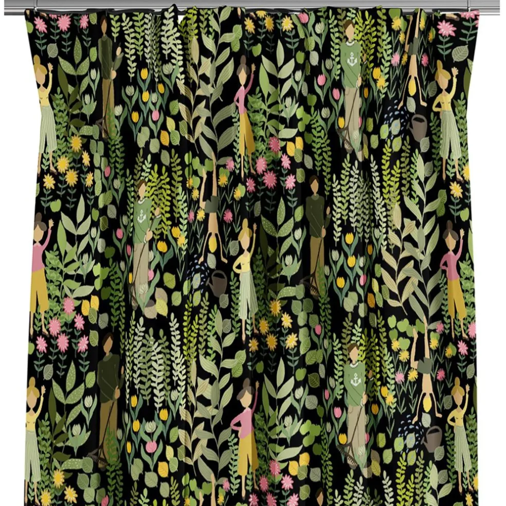 Trädgård svart/grön gardiner