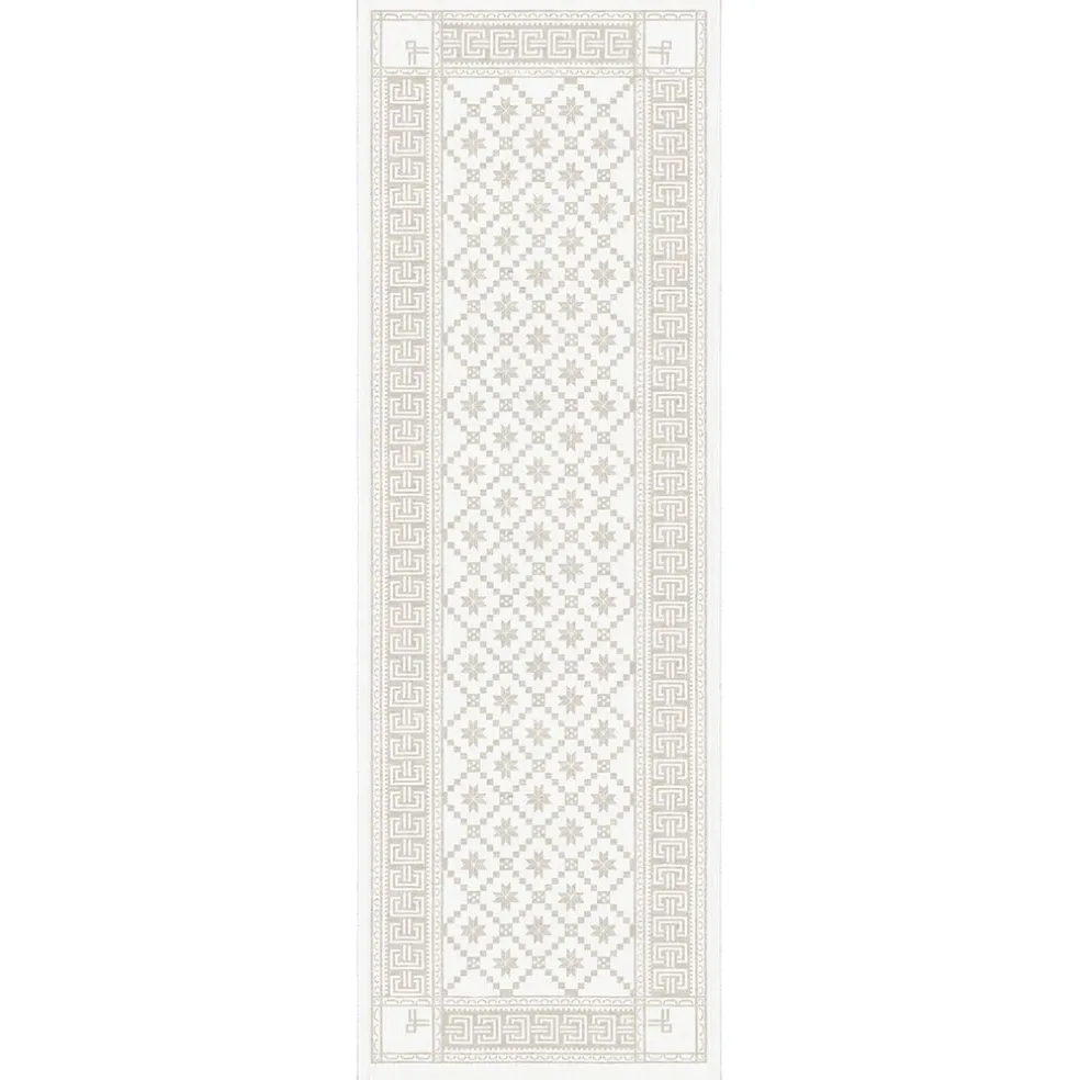 Åttebladsrose beige löpare 50x150 - Ekelunds Linneväveri