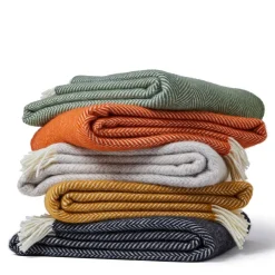 Ullpläd Fishbone English Mustard, 100% Ull, 150x183 cm