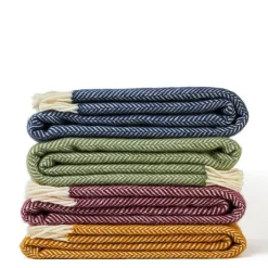 Ullpläd Fishbone Navy, 100% Ull, 150x183 cm