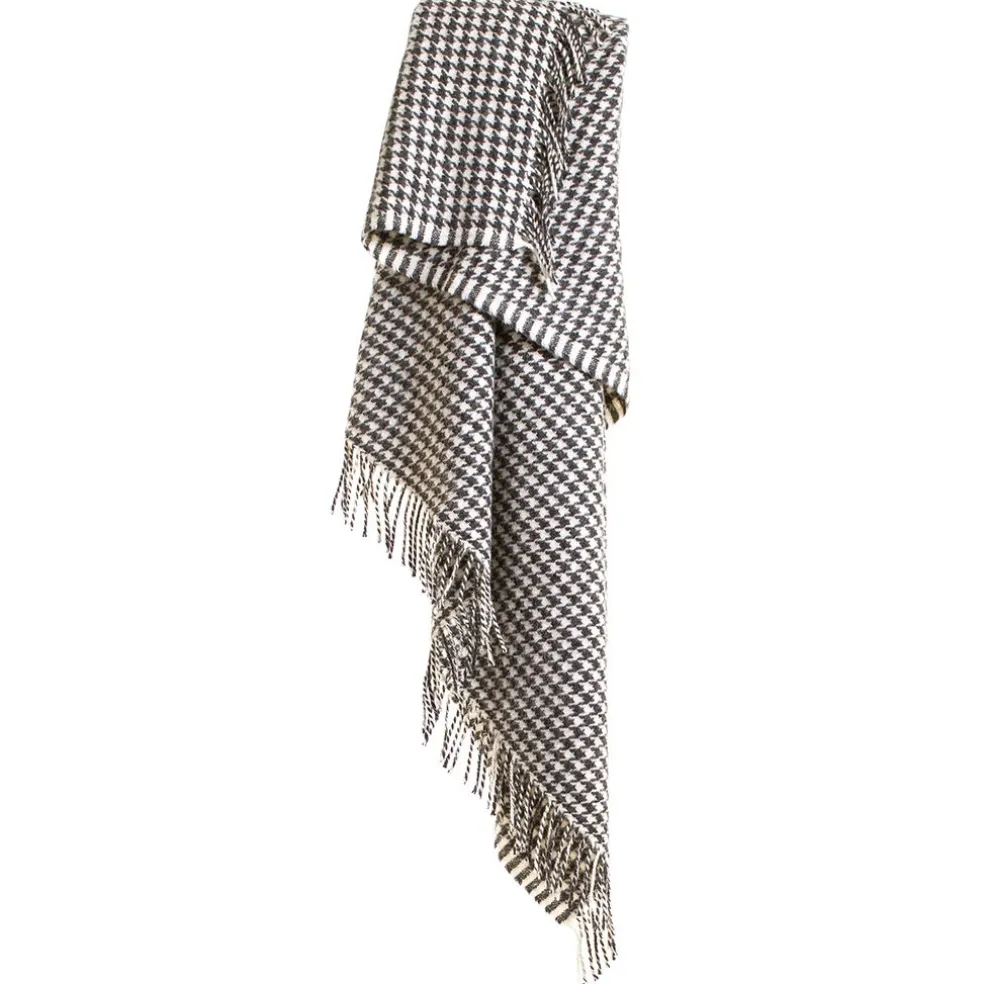 Ullpläd Houndstooth Charcoal, 100% Ull, 140x183 cm