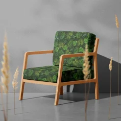 Uteväv botanic grönt tyg med bladmönster till utemöbler