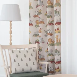Utflykt Öljettlängder Beige - Barnrumsgardiner med Djurmotiv