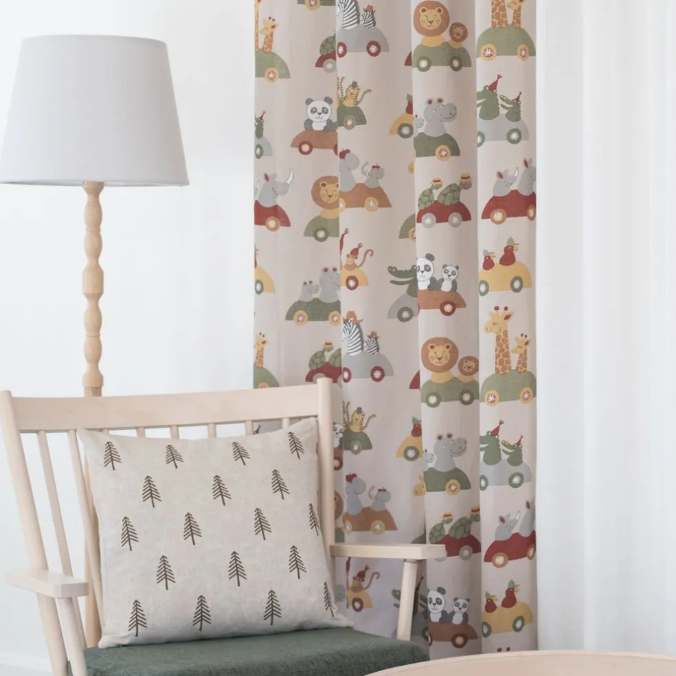 Utflykt Öljettlängder Beige - Barnrumsgardiner med Djurmotiv