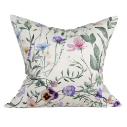 Viola off-white kuddfodral med blomstermönster i sammet 48x48cm
